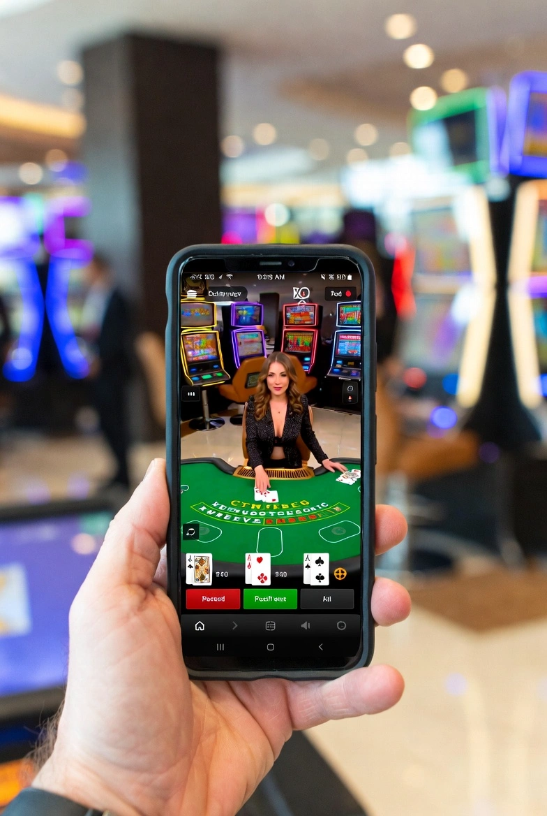 Mobiltelefon med live blackjack-spill