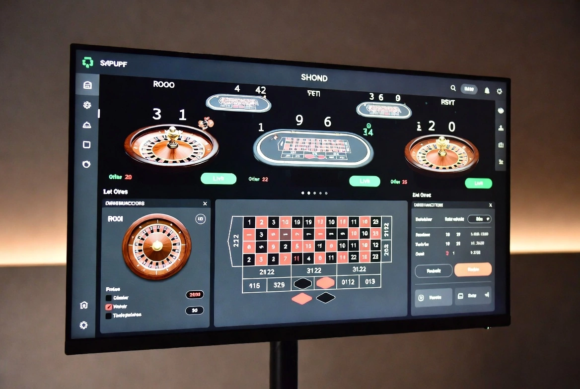 Moderne nettcasino-grensesnitt med flere roulettebord
