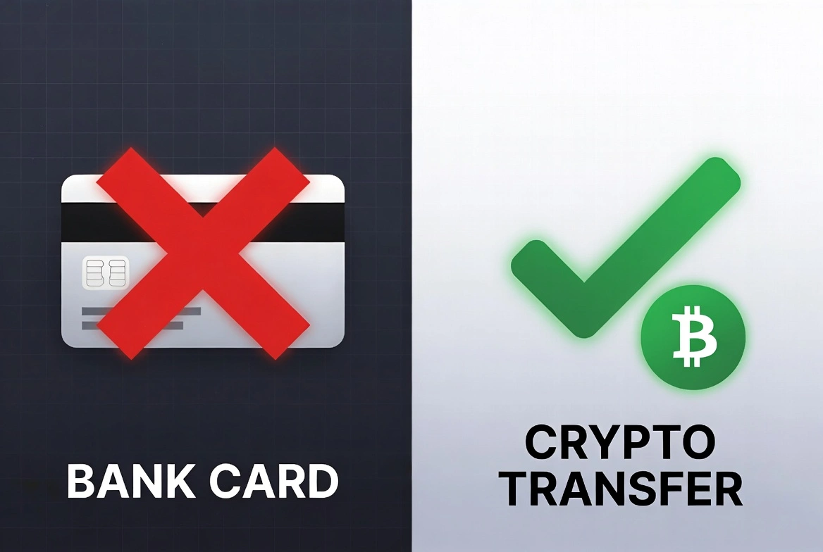 Bankkort blokkert vs vellykket kryptooverføring